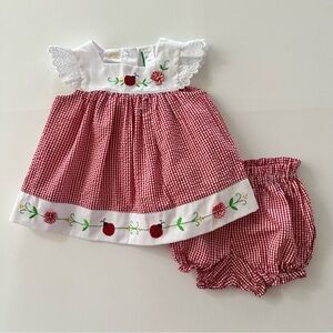 Vintage 18 Months Baby Girl Red Gingham Ladybug Top Shorts Set Outfit Flower